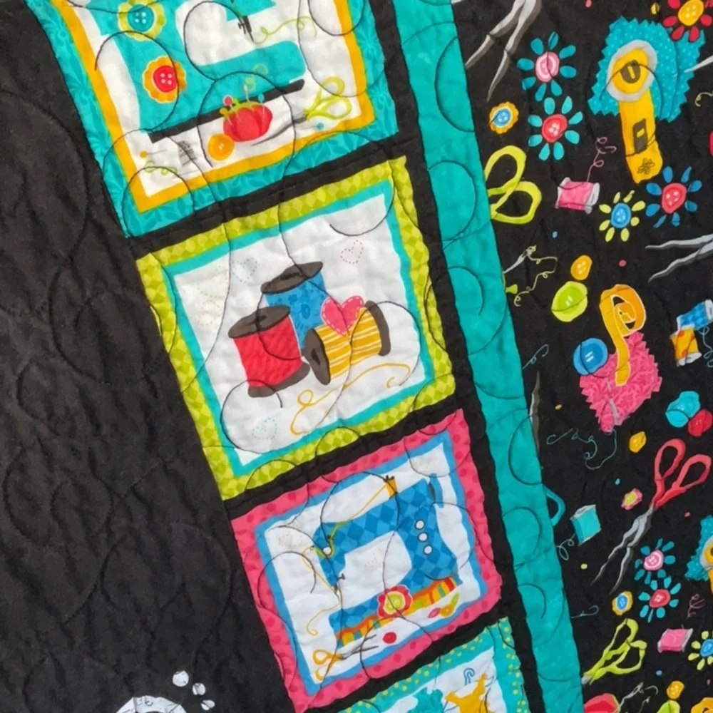 Quilted Happiness fabric wall hanging for people who sew.